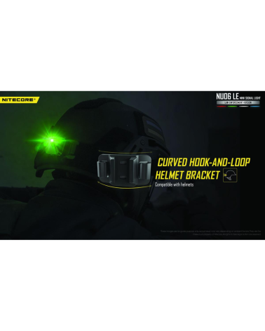 Lampe de position tactique Nitecore NU06LE compacte avec 9 modes lumineux et fixation casque rail ARC ou système MOLLE.