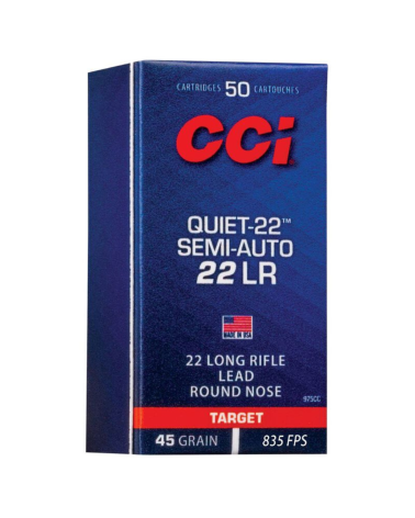 Boîte de 50 munitions 22LR CCI Quiet Semi Auto 45 grains à faible vitesse conçues pour un tir discret
