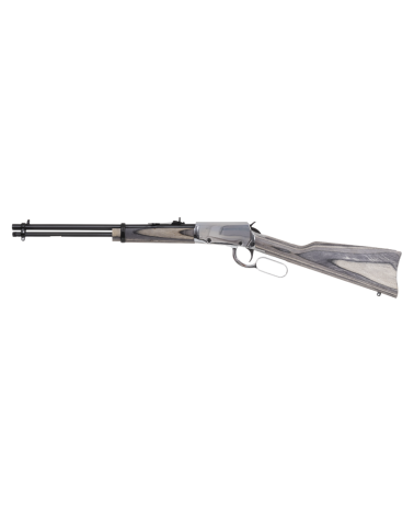 Carabine Rossi Rio Bravo Nickel calibre 22LR avec crosse bois laminé gris et levier de sous garde.