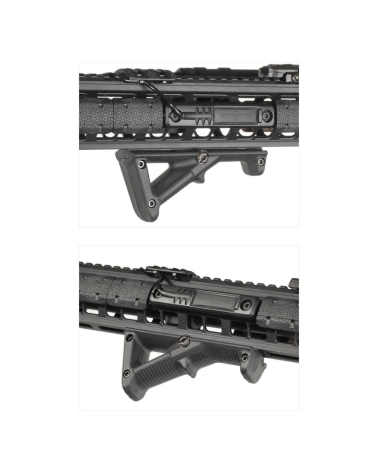 Poignée angled fore grip Magpul AFG2 Tan pour rail Picatinny améliorant la stabilité et le contrôle de l’arme.