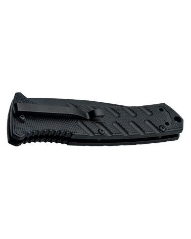 Couteau automatique Böker Plus Strike Tanto lame noire 85 mm acier AUS8 manche aluminium noir avec clip.