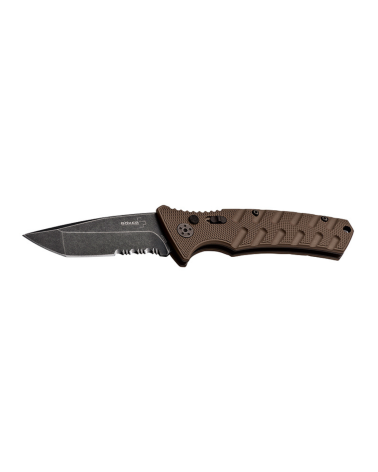 Couteau automatique Böker Plus Strike Coyote Tanto lame noire 85 mm acier AUS8 manche aluminium couleur coyote avec clip.