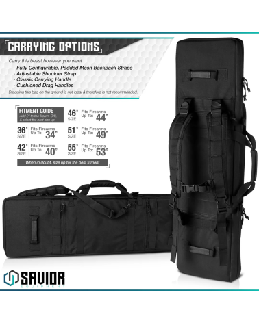 Sac Savior Urban Warfare 55 pouces double rifle case noir housse transport tactique pour deux carabines