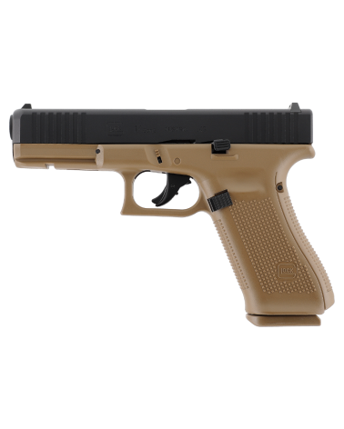 Pistolet Glock 17 Gen5 T4E Umarex calibre 43 CO2 finition coyote French Army avec blowback réaliste livré en mallette