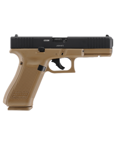 Pistolet Glock 17 Gen5 T4E Umarex calibre 43 CO2 finition coyote French Army avec blowback réaliste livré en mallette