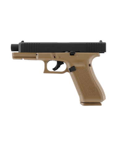 Pistolet Glock 17 Gen5 T4E Umarex calibre 43 CO2 finition coyote avec blowback réaliste et rail picatinny