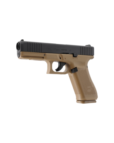 Pistolet Glock 17 Gen5 T4E Umarex calibre 43 CO2 finition coyote avec blowback réaliste et rail picatinny