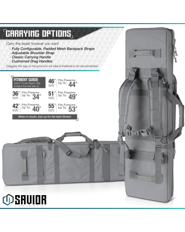 Sac Savior Urban Warfare 51 pouces gris housse double carabine avec rangements accessoires et transport tactique renforcé