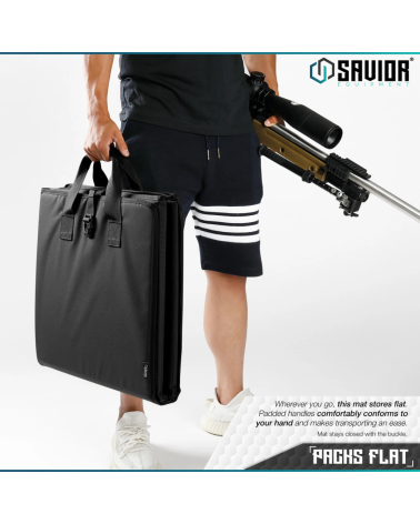 Tapis de tir Savior noir pliable avec rembourrage EVA et système de préchargement pour tir de précision extérieur
