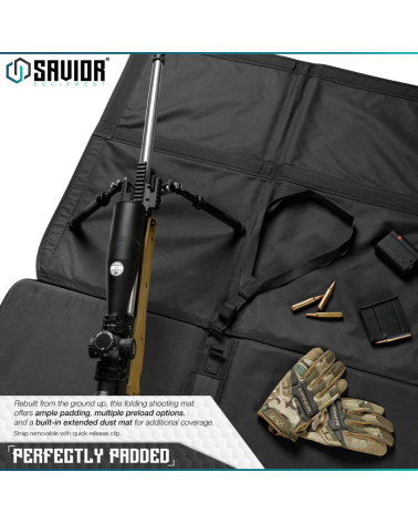 Tapis de tir Savior noir pliable avec rembourrage EVA et système de préchargement pour tir de précision extérieur