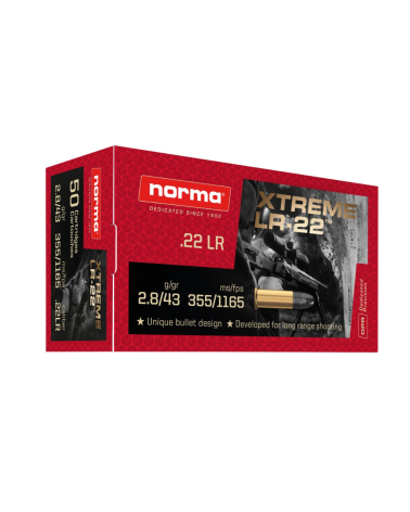 Boite de 50 cartouches 22LR Norma Extreme LR 22 43 grains ogive LRN pour tir de précision et entraînement sportif