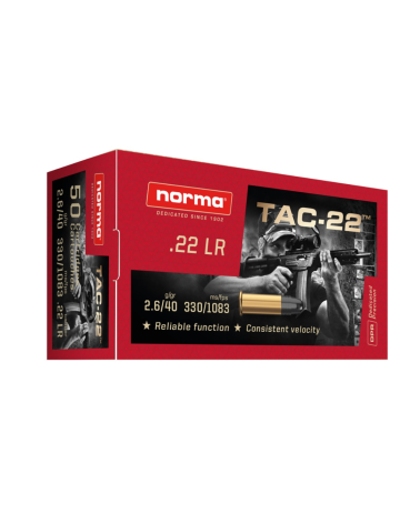 Boite de munitions Norma TAC 22 calibre 22LR 40 grains ogive LRN pour tir de précision et entraînement
