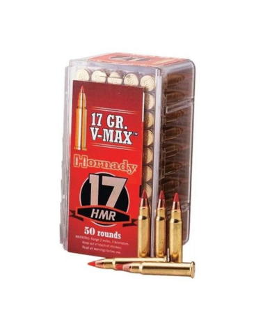 Boite de 50 cartouches Hornady 17 HMR 17 grains V MAX pour tir de précision et régulation nuisibles