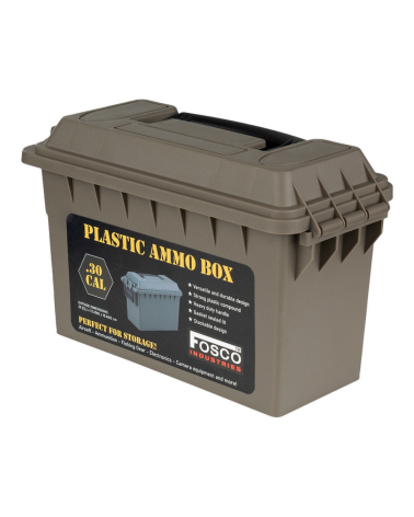 Boite a munitions calibre 30 plastique tan Fosco Industries avec joint etanche et poignee de transport