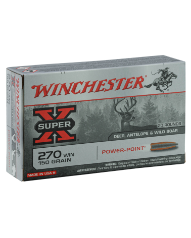 Boite de 20 cartouches Winchester 270 Winchester 150 grains Power Point pour chasse grand gibier