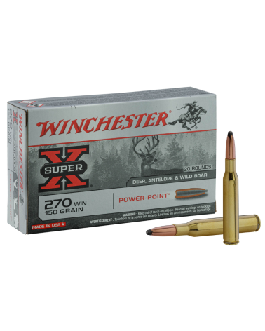 Boite de 20 cartouches Winchester 270 Winchester 150 grains Power Point pour chasse grand gibier