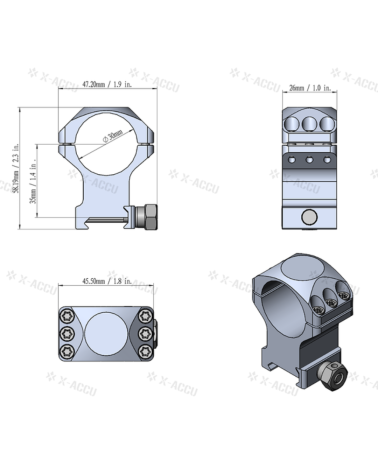 Colliers 30 mm Vector Optics Accu Picatinny medium pour montage lunette precision aluminium CNC
