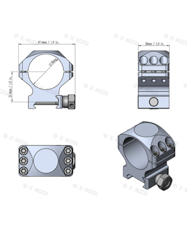 Colliers 30 mm Vector Optics Accu Picatinny bas pour montage lunette precision aluminium CNC