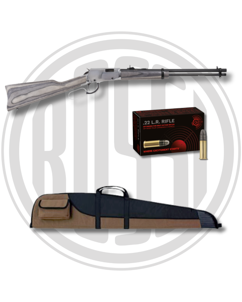 Pack carabine Rossi Rio Bravo Nickel 22LR bois lamine gris avec munitions Geco