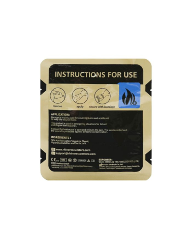 Pansement brulures Rhino Rescue 10x10 cm avec gel refroidissant sterile