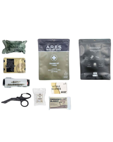 Kit medical trauma ARES 7 pieces avec garrot bandage et pansement thoracique IFAK