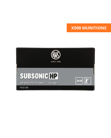 Boite de 500 cartouches RWS 22LR Subsonic HP 2.6 g pour tir discret et precision