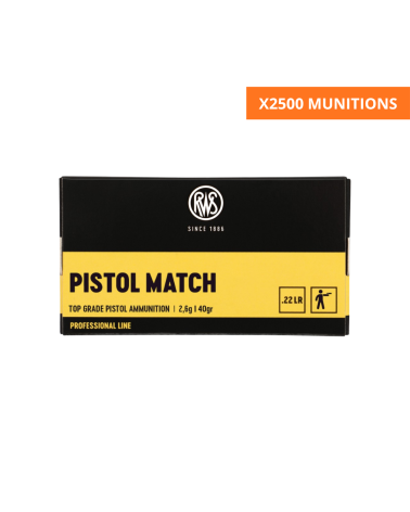 Carton de 2500 cartouches RWS 22LR Pistol Match 2.6 g pour tir sportif et competition precision