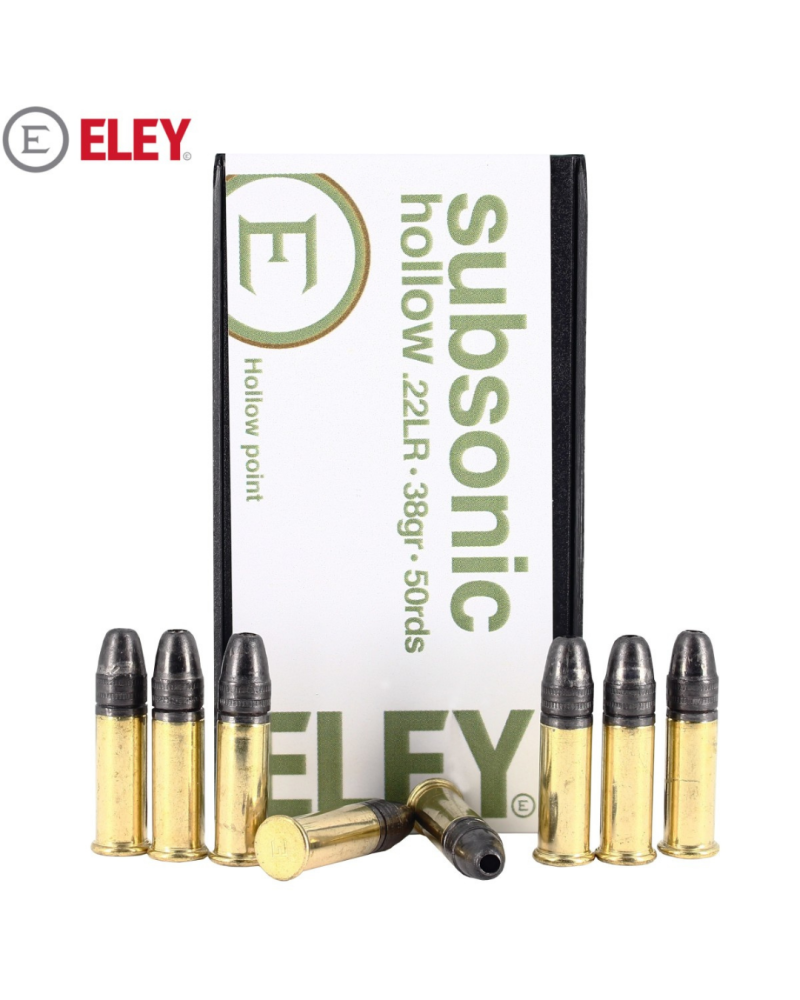 Boite de 50 cartouches Eley 22LR Subsonic Hollow 38 grains pour tir silencieux et precision