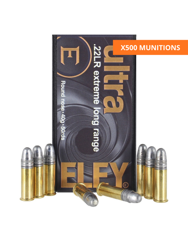 Carton de 500 cartouches Eley 22LR Ultra Extreme Long Range pour tir longue distance precision et competition benchrest