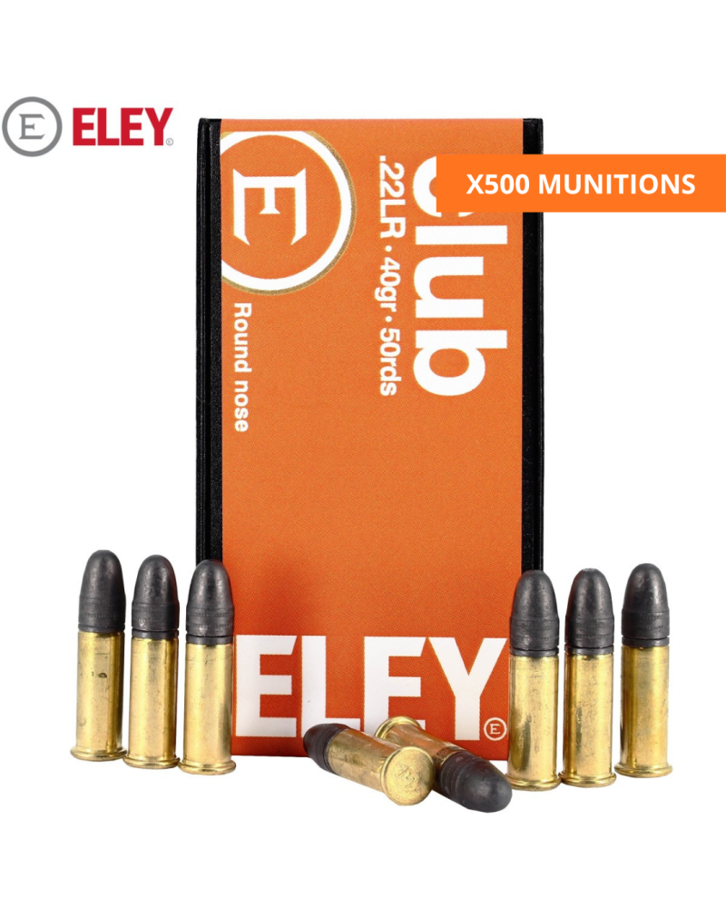 Carton de 500 cartouches Eley 22LR Club 40 grains pour tir sportif entrainement precision reguliere