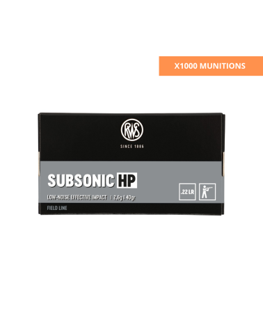 Boite 1000 cartouches RWS 22LR Subsonic HP 40 grains pour tir discret et petit gibier