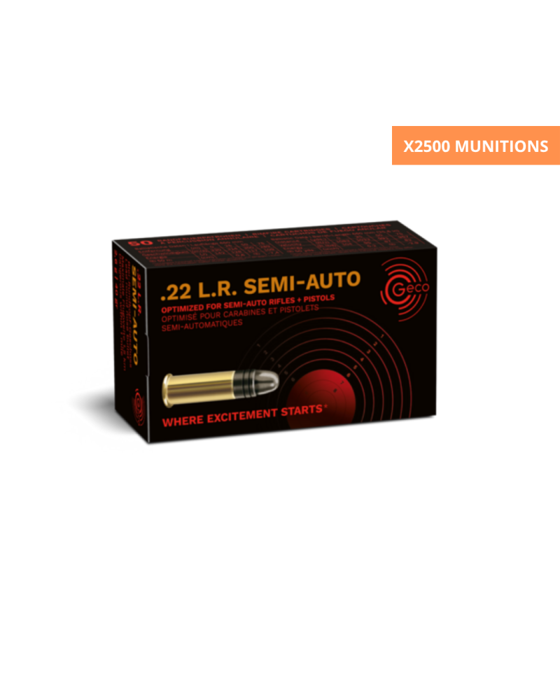 Carton 2500 cartouches GECO 22LR Semi Auto 40 grains pour tir intensif et stand