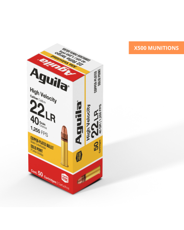 Boite 500 cartouches Aguila 22LR High Velocity 40 grains solid point cuivre pour tir sportif