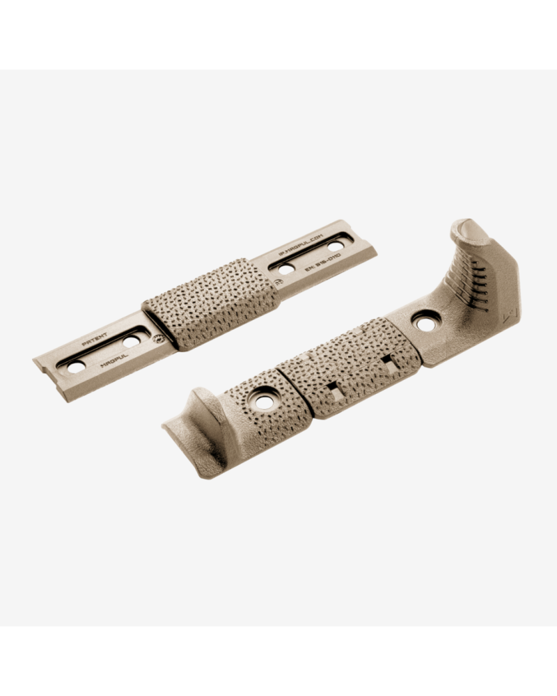 Hand stop Magpul MLOK FDE avec index panel et rail cover pour controle arme
