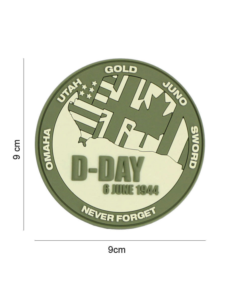 Patch 3D PVC D Day Never Forget vert 101 Inc avec fixation velcro tactique