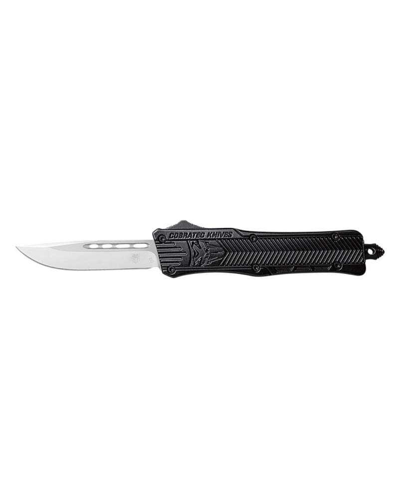 Couteau Cobratec Small CTK1 OTF Black lame D2 70mm manche aluminium noir clip de port automatique
