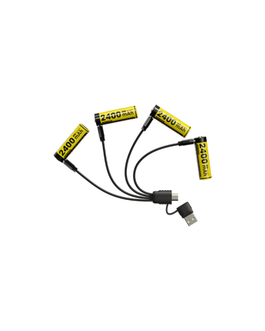 Pack batteries AA Nitecore NH2400 2400mAh USB C rechargeables x4 avec etui et cable