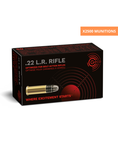 Carton de 2500 cartouches GECO 22LR Rifle pour tir sportif entrainement et plinking