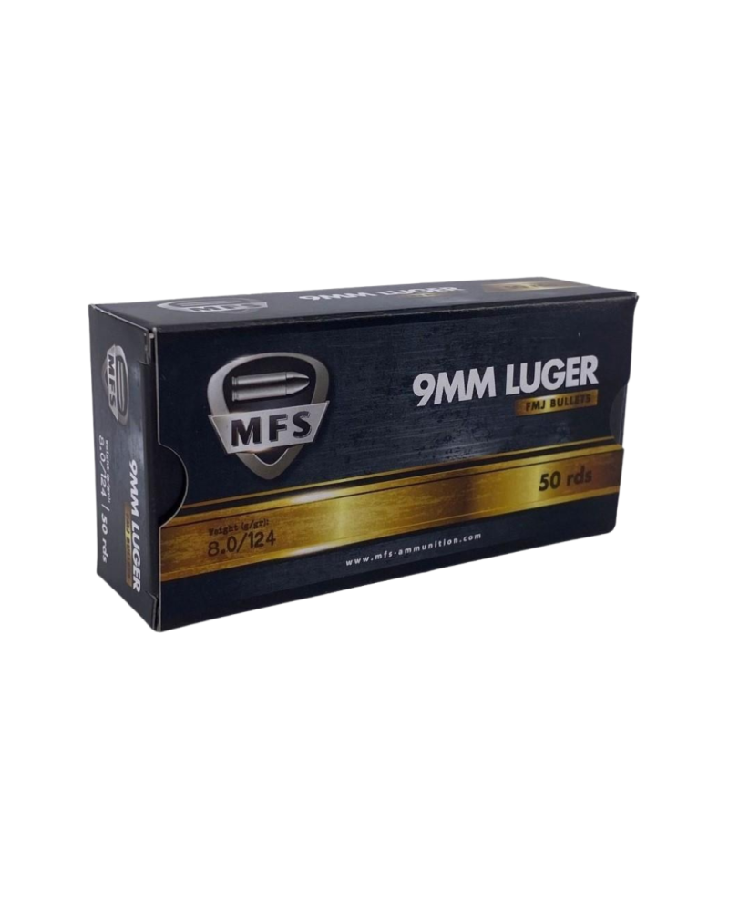 Boite de 50 cartouches MFS 9x19 FMJ 124 grains pour tir sportif et entrainement pistolet