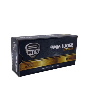 Boite de 50 cartouches MFS 9x19 FMJ 124 grains pour tir sportif et entrainement pistolet