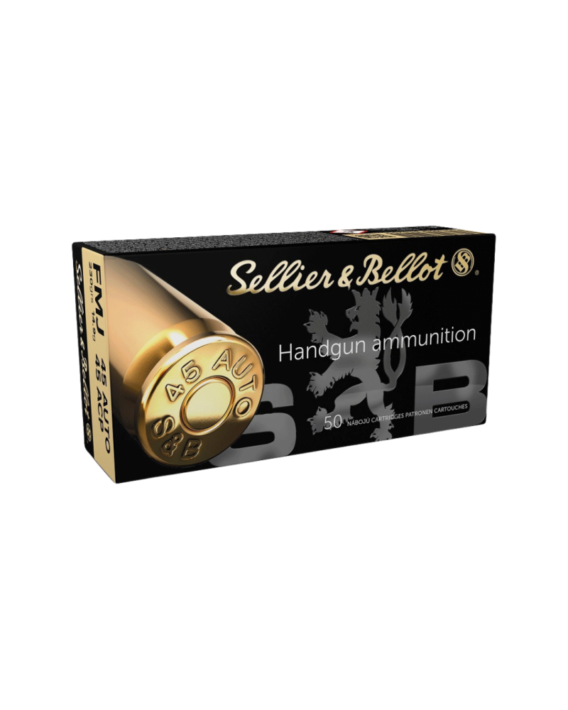 Boite de 50 cartouches Sellier Bellot 45 ACP FMJ 230 grains pour tir sportif et entrainement pistolet