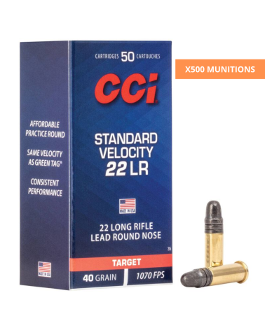 Pack 500 cartouches CCI Standard Velocity .22 LR 40 gr munitions d’entraînement économiques et fiables