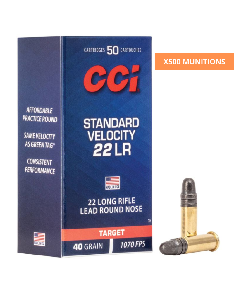 Pack 500 cartouches CCI Standard Velocity .22 LR 40 gr munitions d’entraînement économiques et fiables