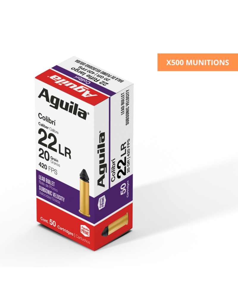 Boite de munitions Aguila 22LR Colibri 20 grains ultra silencieuses x500