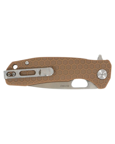 Couteau pliant Honey Badger Medium Flipper tan avec lame drop point de 81 mm et manche FRN