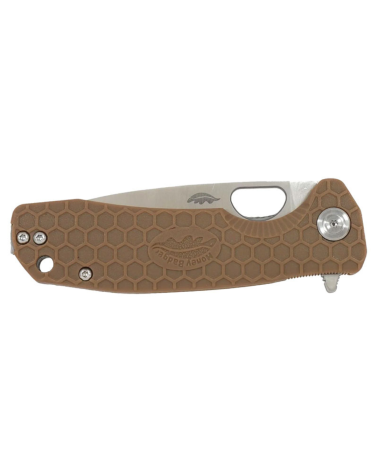 Couteau pliant Honey Badger Medium Flipper tan avec lame drop point de 81 mm et manche FRN
