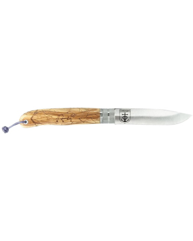 Couteau Opinel Camargue Décalé Collection avec manche en olivier et lame inox gravée
