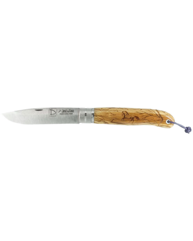Couteau Opinel Camargue Décalé Collection avec manche en olivier et lame inox gravée
