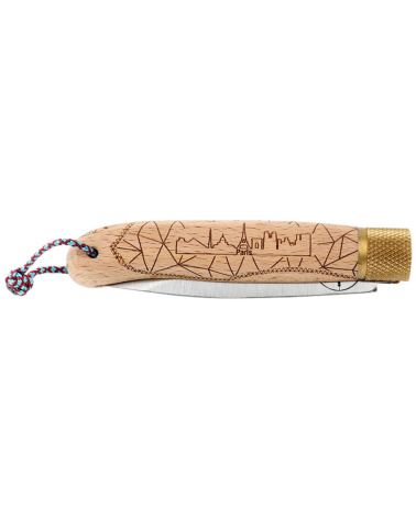 Couteau Opinel Paris Décalé Collection avec manche en hêtre et lame inox gravée