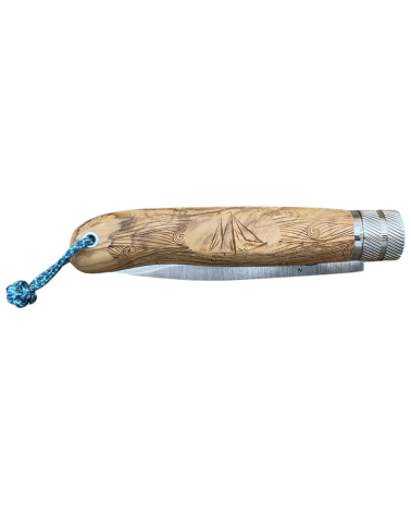 Couteau Opinel Zephyr Décalé Collection avec manche en olivier et lame drop point 90 mm